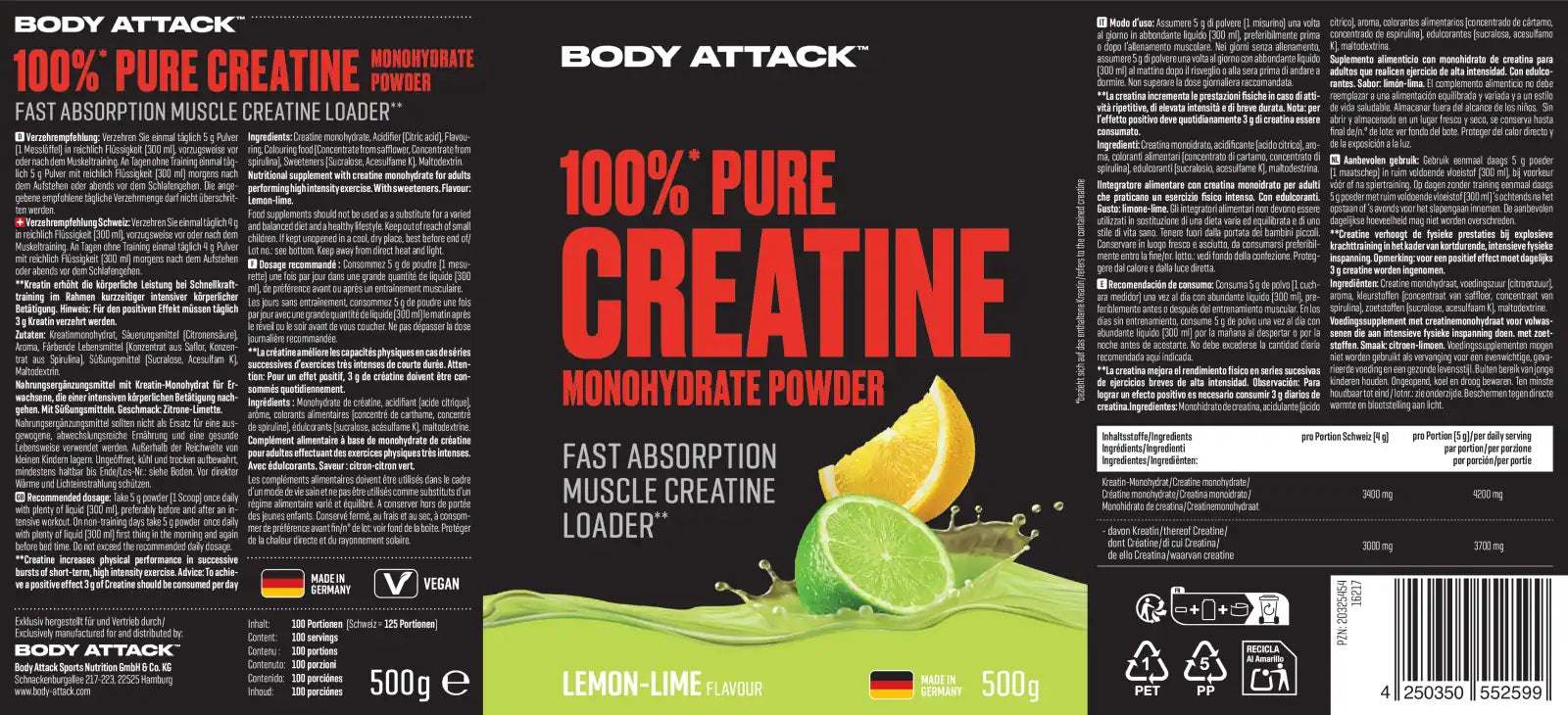 100% kreatiinmonohüdraat maitsestatud 500g